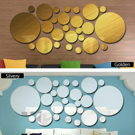 Miroir Sticker Mural 3D Dot Cercle Cercle Salon Chambre TV Fond Decoration Murale Miroir Autocollant Argent â Image 5