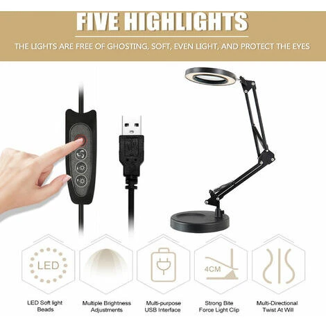 Lampe Loupe Lampe LED Loupe Lampe De Bureau Pliante Lampe De Lecture Alimentation USB, Clip Blanc - Clip Blanc â Image 2