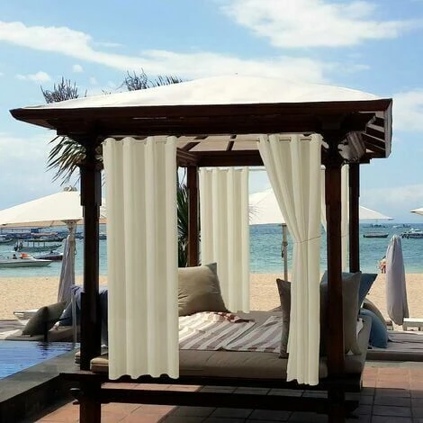 Rideaux Extérieurs Jardin Patio Gazebo Rideaux Occultants Coupe-vent Protection UV Et Anti-moisissure, Rideaux Isolants Thermiques Avec Boutonnières, Largeur 120cm X Hauteur 150 Cm, 2 Panneaux, Beige – Image 2