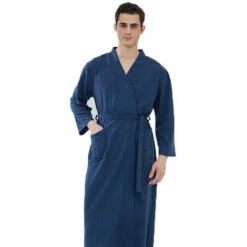 Peignoir Adulte Peignoir GaufrĂ© VĂȘtements De Sauna Chemise De Nuit Fine Unisexe Marine Xl