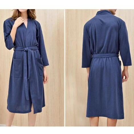 Peignoir Adulte Peignoir Gaufré Vêtements De Sauna Chemise De Nuit Fine Unisexe Marine Xl – Image 3