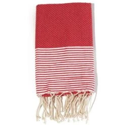Fouta En Coton Tissage Nid D'abeille Ziwane 100x200cm Rouge