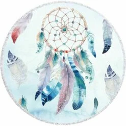 -Serviette Ronde De Plage Microfibre Ethnique Tapisserie Attrape Reve