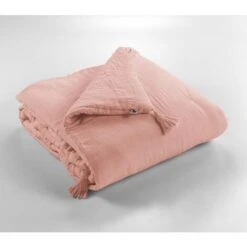 Edredon Gaze De Coton 150 X 150 Cm Gaïa Rose Pêche Rose