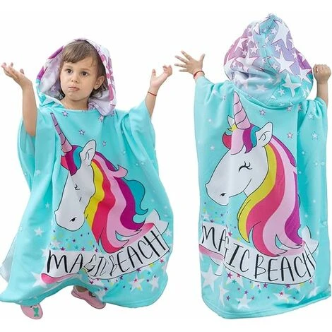 Blue Dream Serviette De Bain Pour Enfants (cheval Multicolore 75 150CM), Serviette De Plage Pour Enfants Mignon Modèle Cape De Bain Cape Pour Enfants Filles Garçons Et Enfants