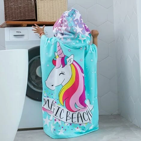 Blue Dream Serviette De Bain Pour Enfants (cheval Multicolore 75 150CM), Serviette De Plage Pour Enfants Mignon Modèle Cape De Bain Cape Pour Enfants Filles Garçons Et Enfants – Image 3