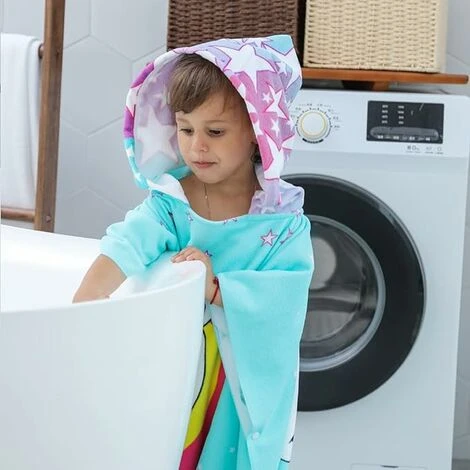 Blue Dream Serviette De Bain Pour Enfants (cheval Multicolore 75 150CM), Serviette De Plage Pour Enfants Mignon Modèle Cape De Bain Cape Pour Enfants Filles Garçons Et Enfants – Image 4