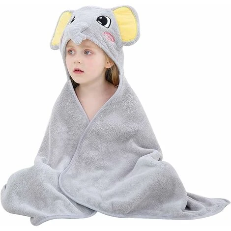 Blue Dream Bébé à Capuche Serviette De Bain (éléphant Gris 70 120cm) Mignon Animal Coton Poncho Serviette De Bain Pour Garçon Et Fille 0 - 6 Ans