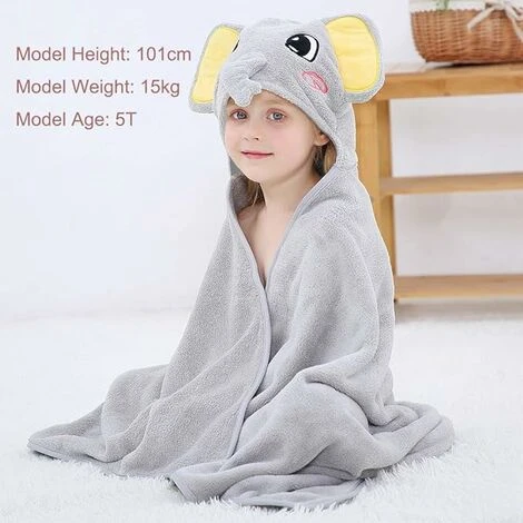 Blue Dream Bébé à Capuche Serviette De Bain (éléphant Gris 70 120cm) Mignon Animal Coton Poncho Serviette De Bain Pour Garçon Et Fille 0 - 6 Ans – Image 4