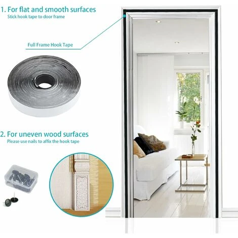 Déstockage Rideau De Porte Magnétique, Rideau à Mailles, Scellé Magnétiquement De Haut En Bas, Se Ferme Automatiquement, Maintient L'air Frais à L'intérieur Noir 90x210cm – Image 3