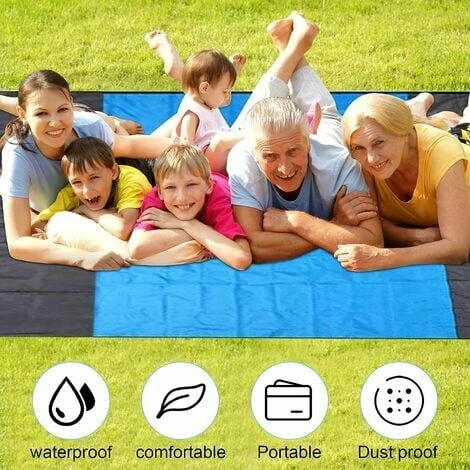 Couverture De Plage Extra Large 210 Cm X 200 Cm Imperméable Et Résistante Au Sable Couverture De Pique-nique Légère Pliable Avec 4 Clous Fixes Pour L'extérieur, Camping, Randonnée, Pique-niqu – Image 4