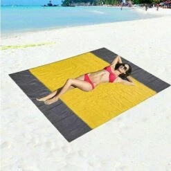 Tapis De Plage Anti Sable 210 X 200cm,Couverture Pique Niques Imperméable,avec 4 Clous Fixes Couverture De Tapis De Plage Portable Résistante Au Sable Pour Le Camping, Pique-Nique, Plage,rand
