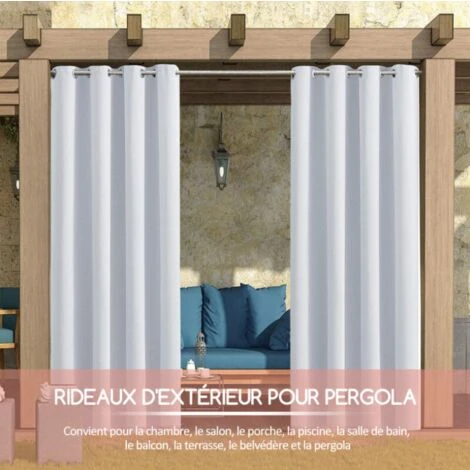 ELLE 1 Panneau Rideau Extérieur Et Intérieur Bloquant Le Soleil Rideaux à Œillets D'Intimité Pour Pergola Porche Pavillon Jardin Pelouse Couloir, 132213Cm, Blanc – Image 4