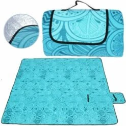 Couverture Tapis De Pique-Nique, étanche, Pliable, Pour Camping, Plage, Jardin, Avec Poignée, Couverture Pour Pique-Nique Avec Envers Imperméable 200 X 200 Cm (Paon Bleu)