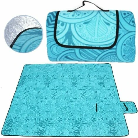 Couverture Tapis De Pique-Nique, étanche, Pliable, Pour Camping, Plage, Jardin, Avec Poignée, Couverture Pour Pique-Nique Avec Envers Imperméable 200 X 200 Cm (Paon Bleu)