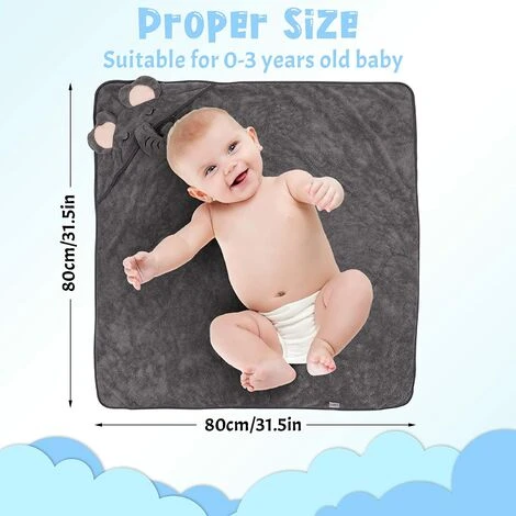 Cape De Bain Bébé à Capuche, 80X80 Cm Serviette De Bain Bebe, Doux & Respirant Sortie De Bain Bébé, Pour Les Bébés Et Les Tout-Petits(Style Éléphant) – Image 2