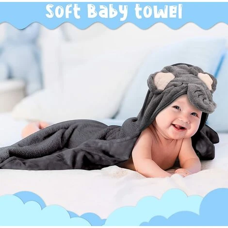Cape De Bain Bébé à Capuche, 80X80 Cm Serviette De Bain Bebe, Doux & Respirant Sortie De Bain Bébé, Pour Les Bébés Et Les Tout-Petits(Style Éléphant) – Image 5