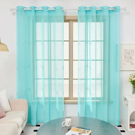 Deconovo Lot De 2 Rideaux De Chambre, Voilages Paire, Rideaux à Oeillets Pour Salon Design Moderne, 140x160 CM, Turquoise