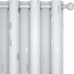 Deconovo Rideau Occultant Isolant Thermique Anti Froid, Avec Oeillets, Chambre Salon Fille Garon, Motifs Argents Gouttes De Pluie, 140x180 CM, Gris Perle, 2 Pièces
