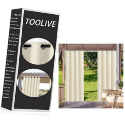 Rideaux Extérieurs Jardin Patio Gazebo Rideaux Occultants Coupe-vent Protection UV Et Anti-moisissure, Rideaux Isolants Avec Boutonnières, Largeur 132 Cm X Hauteur 213 Cm, 2 Panneaux, Beige