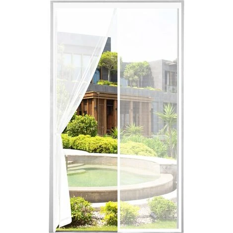 SVKBJROY Rideau De Porte Moustiquaire Porte Magnétique Maille Très Dense Moustiquaire Porte Aimantée Rideau Anti Mouches Anti Insectes Avec Ruban Adhésif, Fermeture Automatique, Blanc, 120x210cm