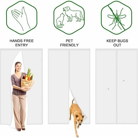 SVKBJROY Rideau De Porte Moustiquaire Porte Magnétique Maille Très Dense Moustiquaire Porte Aimantée Rideau Anti Mouches Anti Insectes Avec Ruban Adhésif, Fermeture Automatique, Blanc, 120x210cm – Image 2