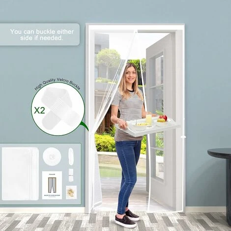 SVKBJROY Rideau De Porte Moustiquaire Porte Magnétique Maille Très Dense Moustiquaire Porte Aimantée Rideau Anti Mouches Anti Insectes Avec Ruban Adhésif, Fermeture Automatique, Blanc, 120x210cm – Image 3