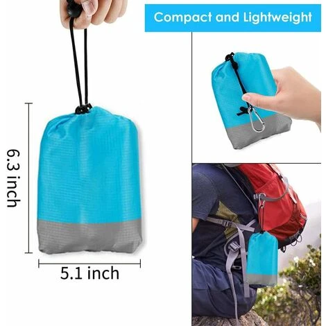 Plaid Tapis De Plage, Extra Large 200 Cm X 210 Cm Couverture De Pique-Nique Imperméable Anti-Sable, Lavable En Machine Nylon Avec 4 Piquets (Bleu ) – Image 2