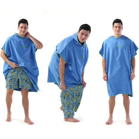 Surf Poncho Couverture De Plage En Microfibre à Capuche à Séchage Rapide Serviette De Bain Serviette De Bain Poncho De Plage Pour Adultes (Bleu) – Image 2