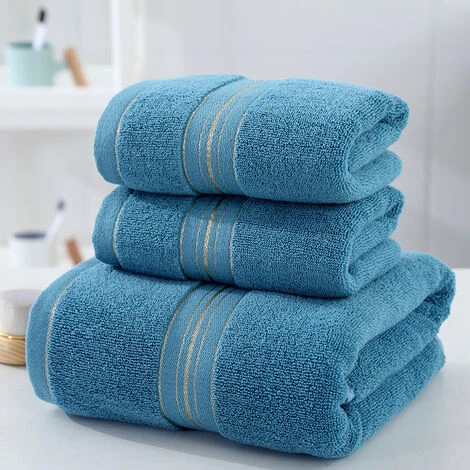 Set De Serviettes - 2 Serviettes Journalières 3474 Cm, - 1 Serviette De Bain 70140 Cm, - Bleu