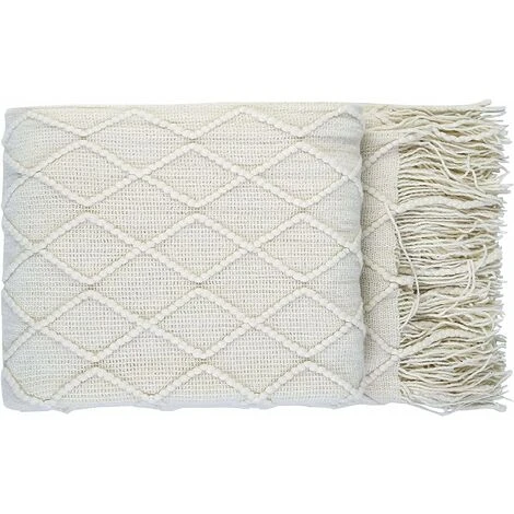 Couverture Douce Tricotée Avec Pompon Couverture De Canapé Couverture De Canapé Couverture De Jet (Beige) – Image 2