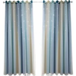 Rideau Occultant Pour Chambre à Coucher, Rideau Anti-bruit, Isolation Thermique, Rideaux Opaques Avec Motif (53"W X 63"H (134 X 160cm), Bleu)