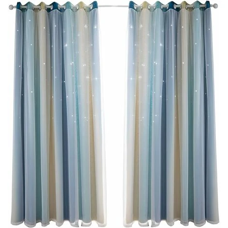 Rideau Occultant Pour Chambre à Coucher, Rideau Anti-bruit, Isolation Thermique, Rideaux Opaques Avec Motif (53"W X 63"H (134 X 160cm), Bleu)
