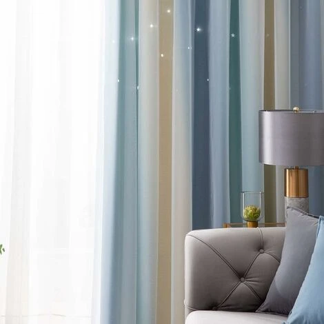 Rideau Occultant Pour Chambre à Coucher, Rideau Anti-bruit, Isolation Thermique, Rideaux Opaques Avec Motif (53"W X 63"H (134 X 160cm), Bleu) – Image 4