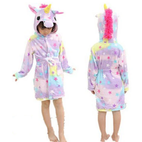Peignoir à Capuche Licorne Doux Pour Enfants Peignoir à Capuche Vêtements De Nuit Cadeaux Licorne Pour Filles – Image 2