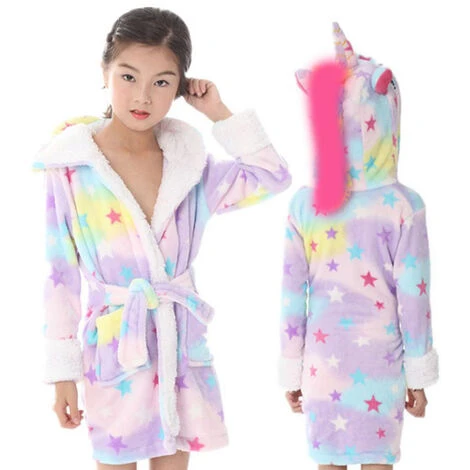 Peignoir à Capuche Licorne Doux Pour Enfants Peignoir à Capuche Vêtements De Nuit Cadeaux Licorne Pour Filles – Image 3