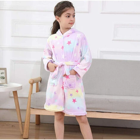 Peignoir à Capuche Licorne Doux Pour Enfants Peignoir à Capuche Vêtements De Nuit Cadeaux Licorne Pour Filles – Image 4