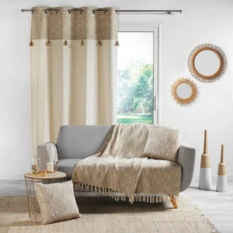 Rideau A Oeillets 140 X 240 Cm Polycoton Uni + Haut Métallisé Sultan Or – Image 3