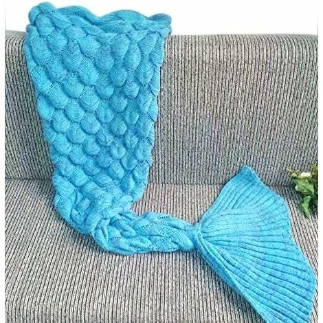 Couverture Queue Sirène Adulte, Couverture Sirène Sac De Couchage Idées Cadeaux Personnalisées Pour Anniversaire La Saint Valentin Femme Filles, Motif Poisson-échelle, 195 X 90 Cm (Bleu) – Image 5