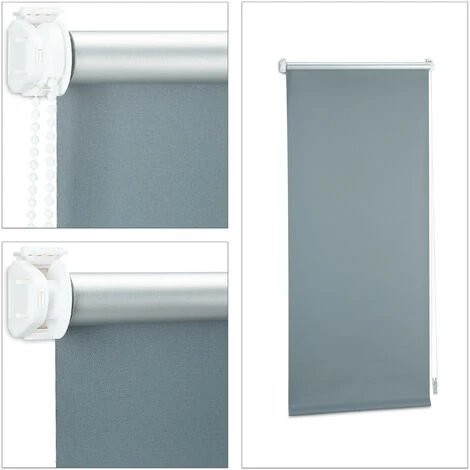 Store Enrouleur Occultant, Lot De 2, Sans Perçage, Protège De La Chaleur, Fenêtres, 120x160 Cm, Tissu 106 Cm, Gris – Image 5