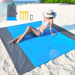 Tapis De Plage Couverture Pique Nique 200x210cm Couverture De Plage Ultra-légère Natte De Plage Extérieure Imperméable Pour La Plage,Le Camping,Portable à Séchage Rapide. (Bleu)