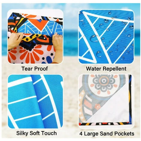 Couverture De Plage Extra Large, Tapis De Plage Imperméable Et Anti-Sable, Légère Et Durable Pour Les Voyages à La Plage, Le Camping, Jardin(140 X 200 Cm) – Image 3